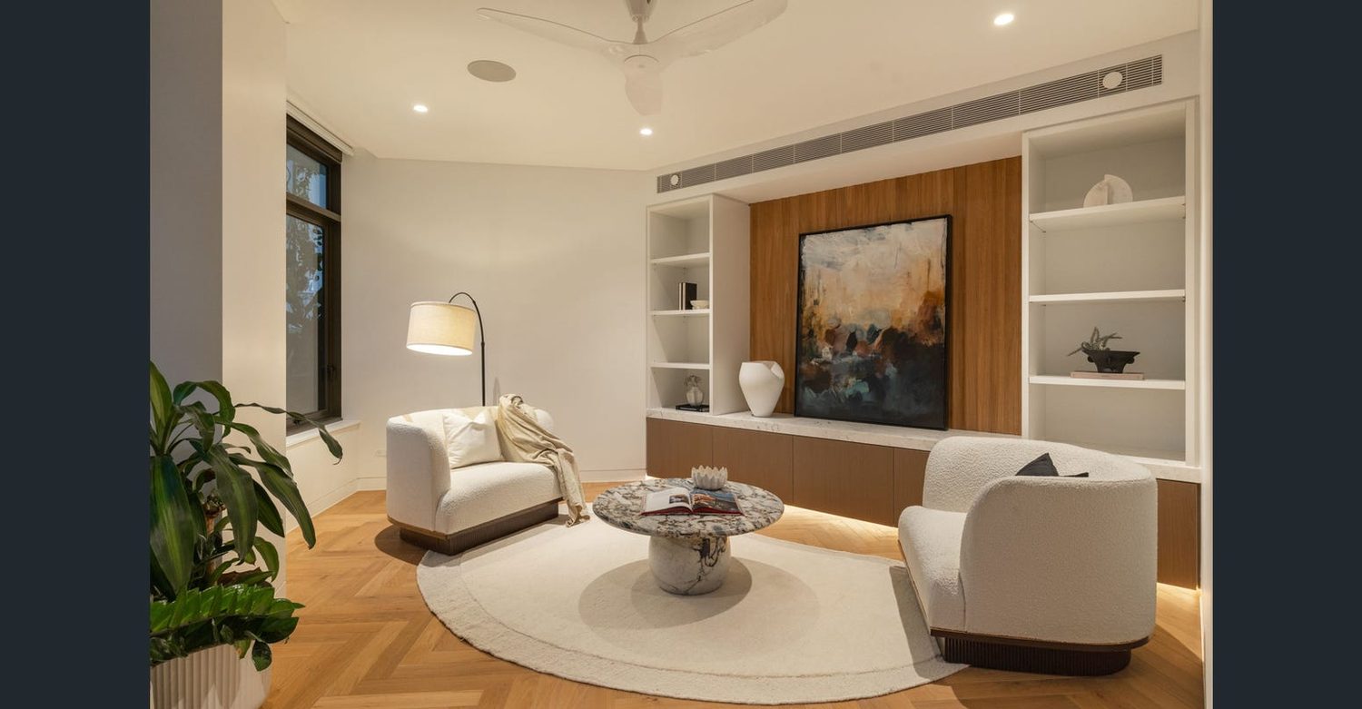 Living room built-in shelving and entertainment joinery