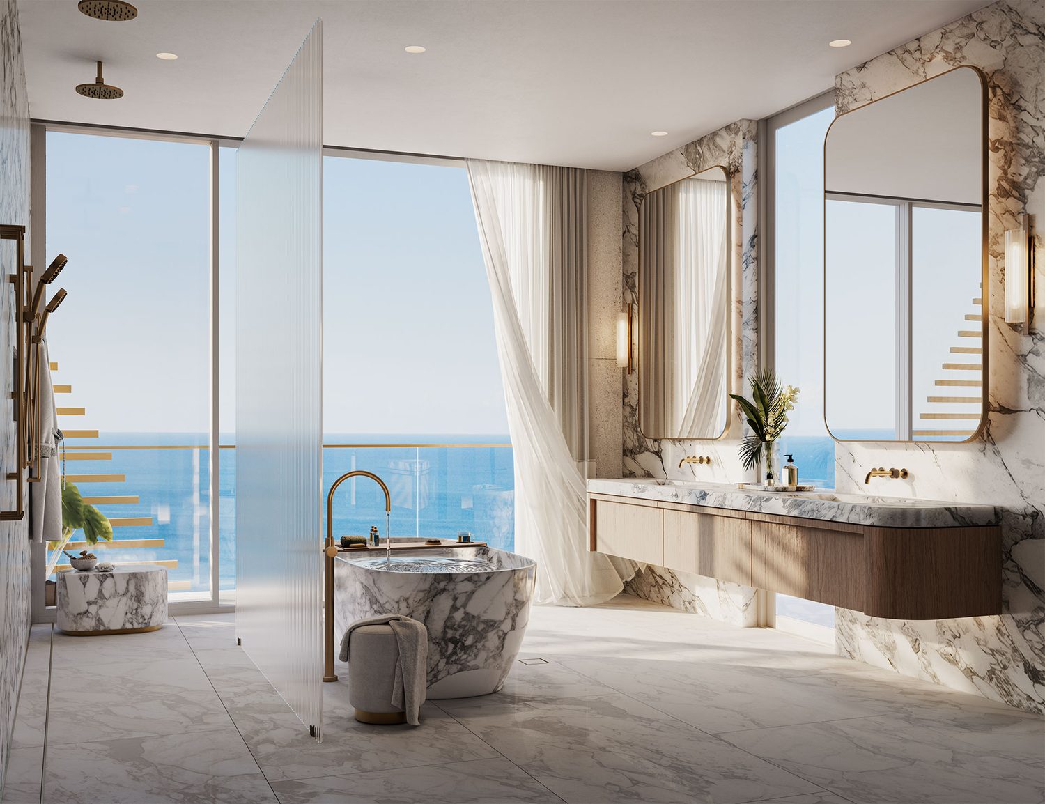 Penthouse master ensuite with marble bath